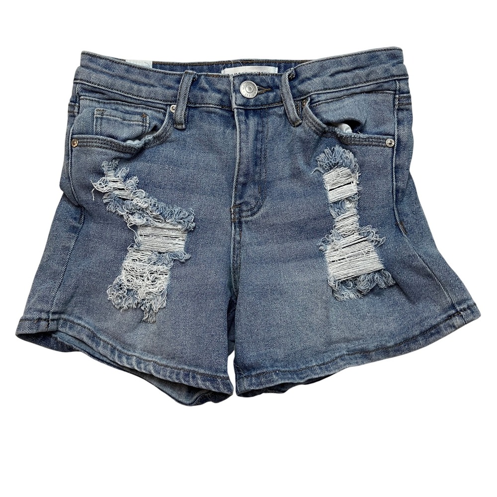 Almost Famous Denim Shorts Womens 3 Blue Distressed Ripped Cotton Stretch Cutoff